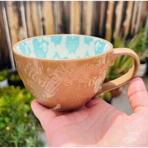 16oz Ceramic Coffee Mug Cup Vintage Hand-Painted Embossed Colorful Owl Image Art